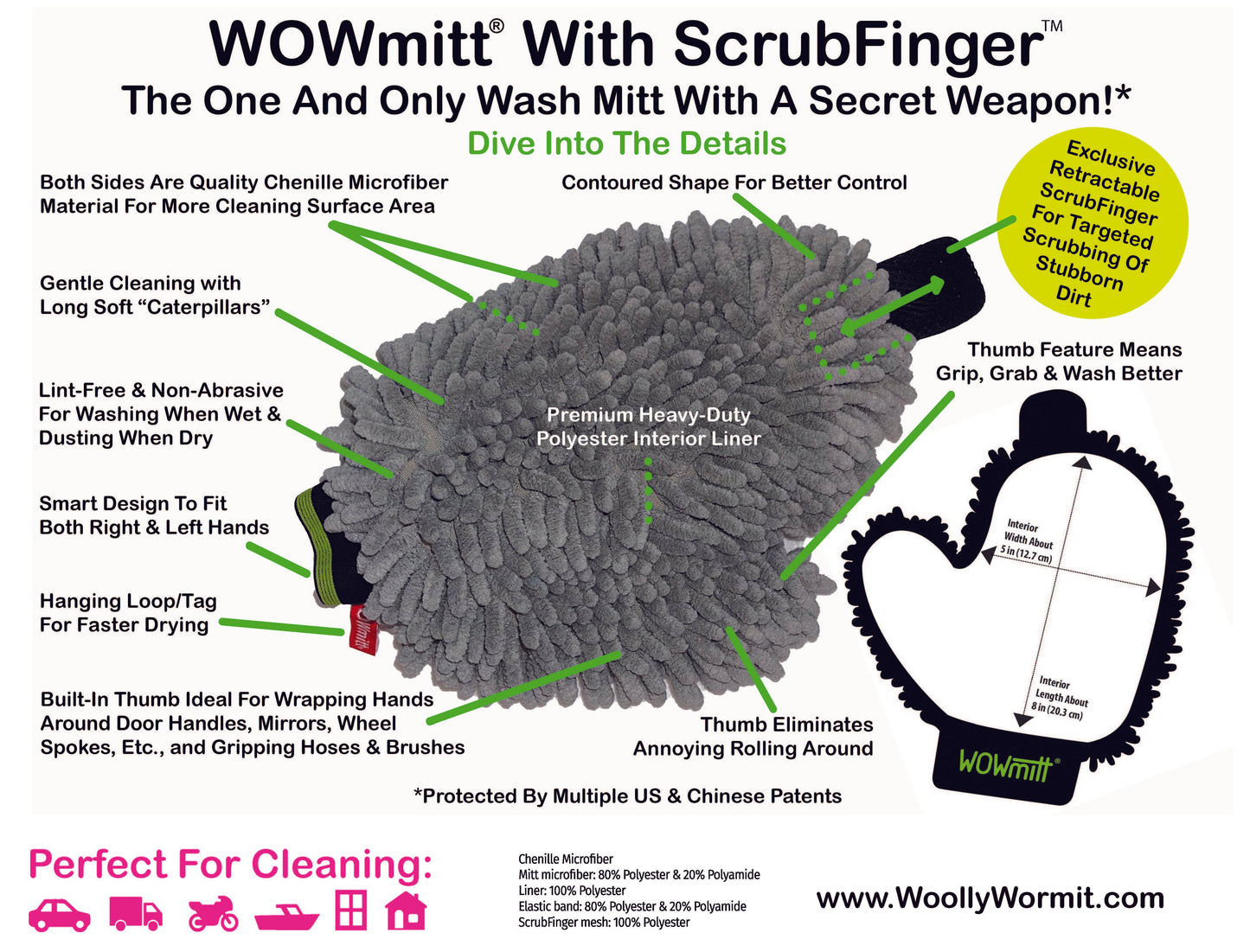 WOWmitt® Wash Mitt - The First & Only Multi-Patented Wash Mitt With A Secret Weapon - The Scrubfinger! ONLY $7.98 Each For 2+ Or $9.97 for One!